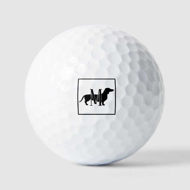 Minimalist Initial Doxie Dachshund Black Golf Balls (Front)