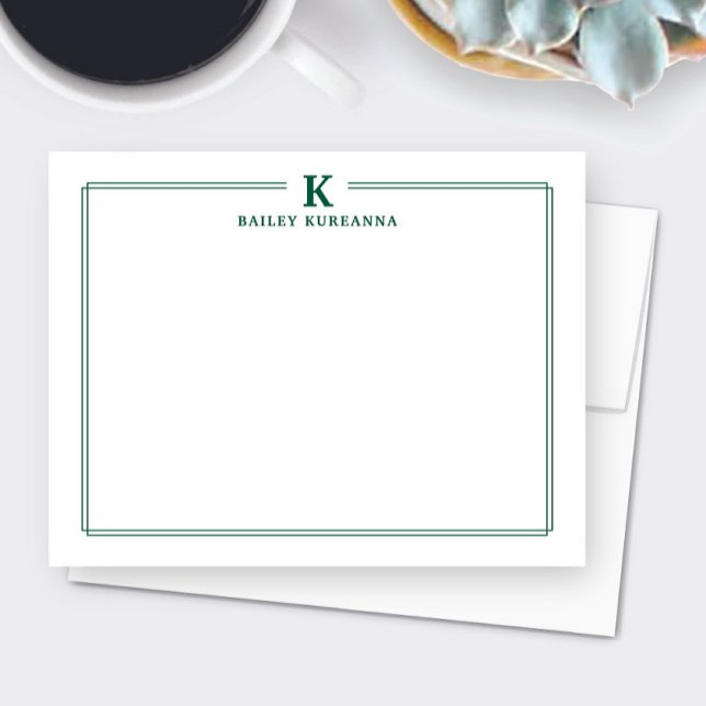 Minimalist Initial Hunter Green Border Stationery Card (Creator Uploaded)