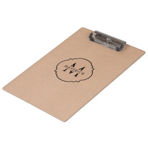 Minimalist Initial Name Rustic Kraft Style Clipboard