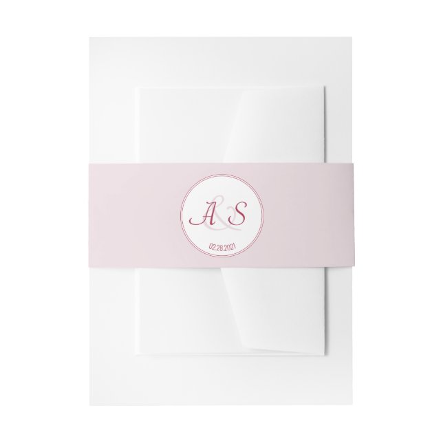 Minimalist Initials Date Pastel Red Wedding Invitation Belly Band (Front Example)