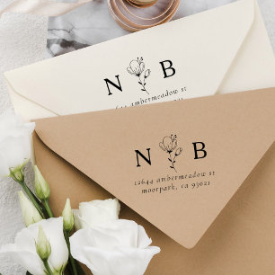 Minimalist Initials Floral Couple Return Address Rubber Stamp
