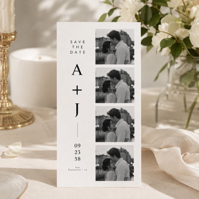 Minimalist Initials Photo Strip Save the Date Card (Creator Uploaded)
