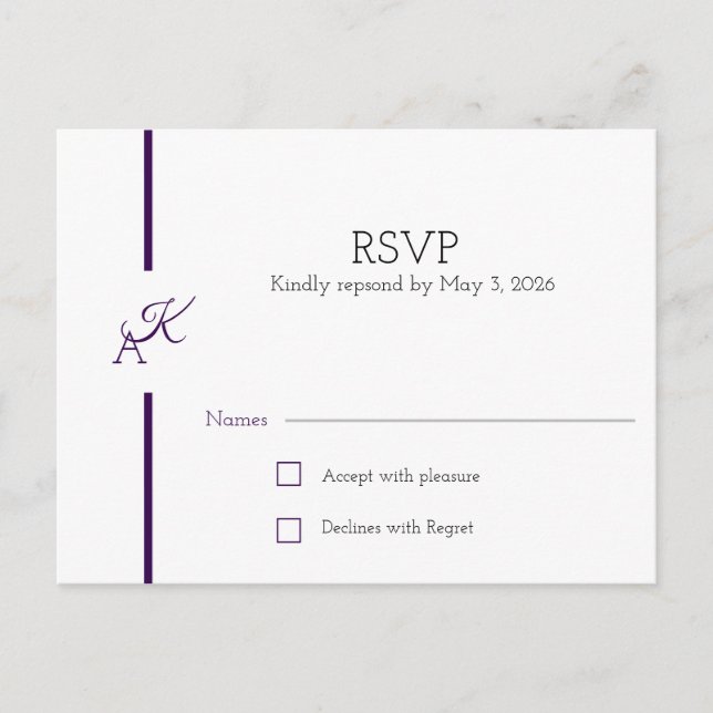 Minimalist Initials Wedding Collection RSVP Card  (Front)