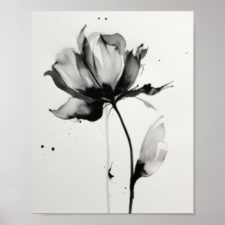 Minimalist Ink Flower Abstract Blossom State Poster