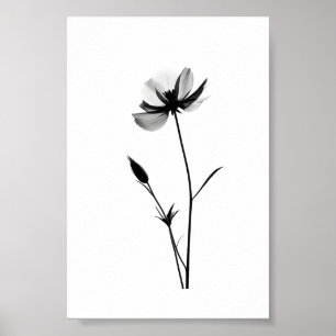 Minimalist Ink Flower Abstract Floral Art in Black Poster