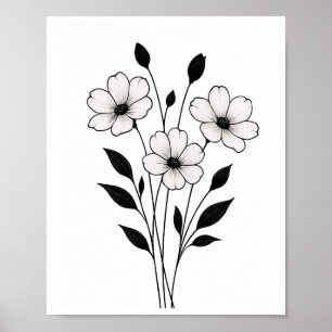 Minimalist Ink Flower Abstract Floral Art in Black Poster