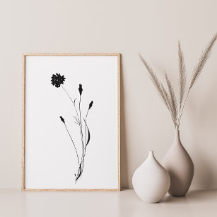 Minimalist Ink Flower Abstract Floral Art in Black Poster
