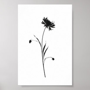 Minimalist Ink Flower Abstract Floral Art in Black Poster