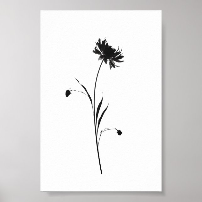Minimalist Ink Flower Abstract Floral Art in Black Poster (Front)