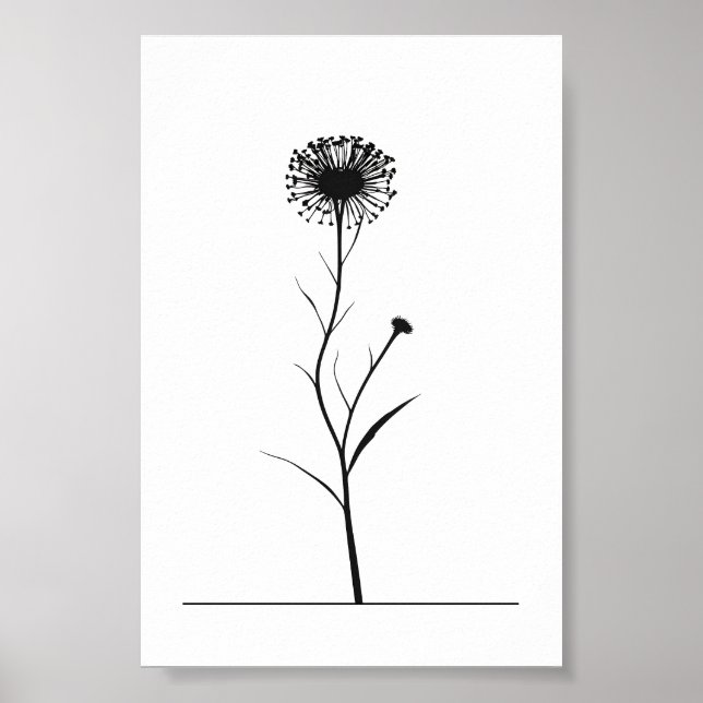 Minimalist Ink Flower Abstract Floral Art in Black Poster (Front)