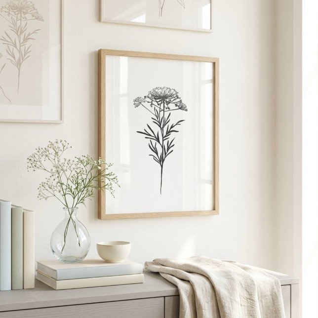 Minimalist Ink Flower Drawing In Black Poster (Creator Uploaded)