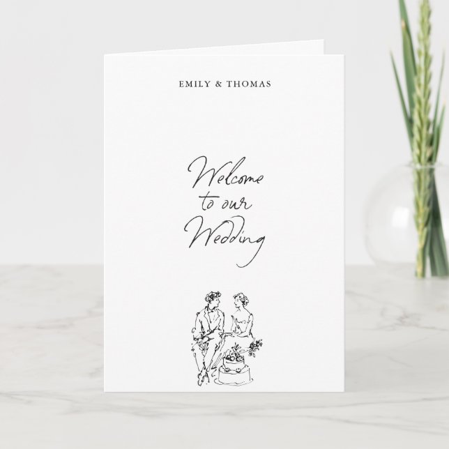 Minimalist Ink Hand Drawn Illustration Wedding  Programme (Front)