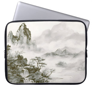 Minimalist Ink Misty Zen Mountain Landscape Laptop Sleeve