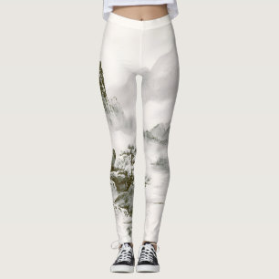 Minimalist Ink Misty Zen Mountain Landscape Leggings