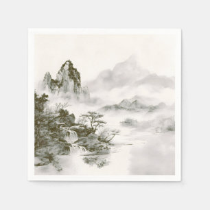 Minimalist Ink Misty Zen Mountain Landscape Napkin