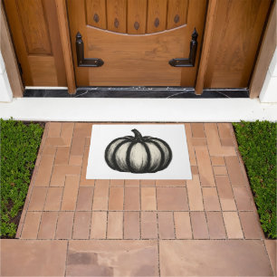 Minimalist Ink Pumpkin – Autumn Harvest Art on Doormat