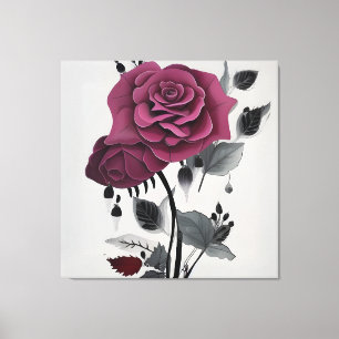 Minimalist Ink Rose Abstract Floral Design Canvas Print