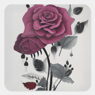 Minimalist Ink Rose Abstract Floral Design  Square Sticker
