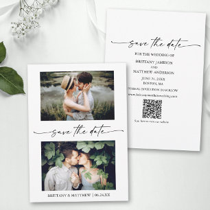 Minimalist Ink Script Couple 2 Photo QR Code Save The Date