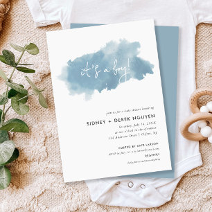 Minimalist Ink Wash It's a Boy Baby Shower Invitat Invitation