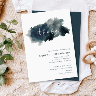 Minimalist Ink Wash It's a Boy Baby Shower Invitation