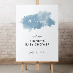 Minimalist Ink Wash It's a Boy Baby Shower Welcome Poster