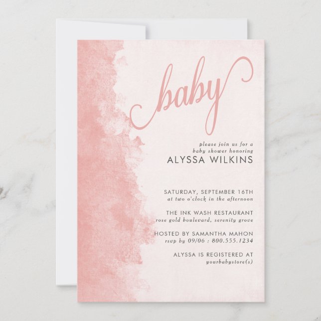 Minimalist Ink Wash Texture Girl Baby Shower Invitation (Front)