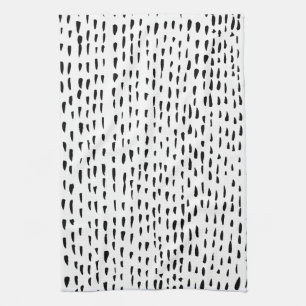 Minimalist inky dots dashes black white tea towel