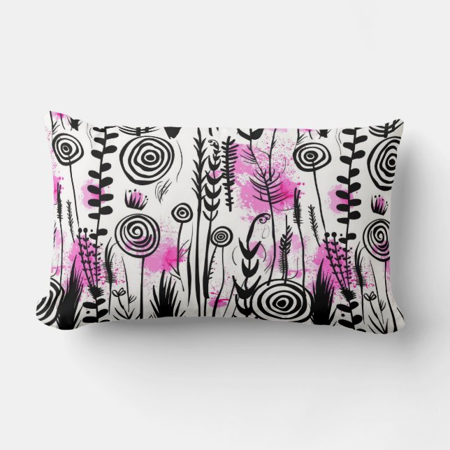 Minimalist Inky Petals Pattern Lumbar Cushion (Front)