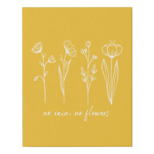 Minimalist Inspirational Quote Floral Art Yellow Faux Canvas Print