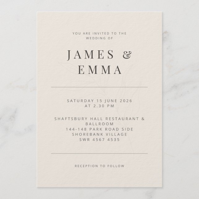 Minimalist Invitation Botanical Soft Beige (Front)