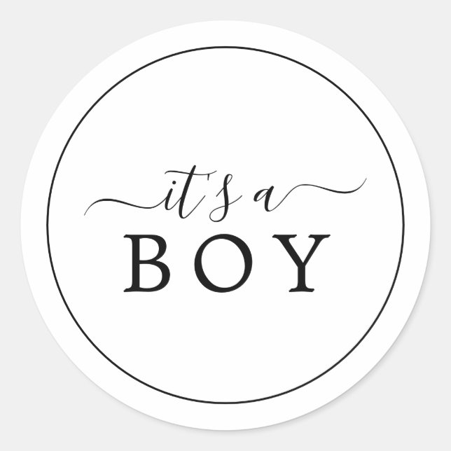 Minimalist It's A Boy Baby Shower Sticker (Front)