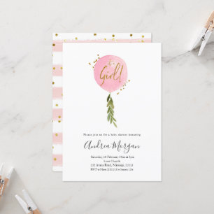 Minimalist It's a girl pink Ballon baby shower Invitation
