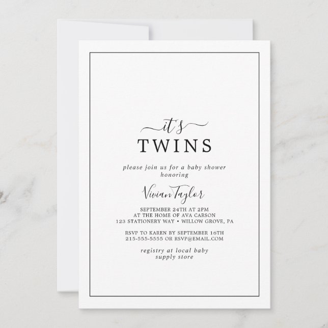Minimalist It's Twins Baby Shower Invitation (Front)