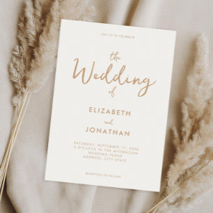 Minimalist Ivory and Tan Calligraphy Wedding Invitation
