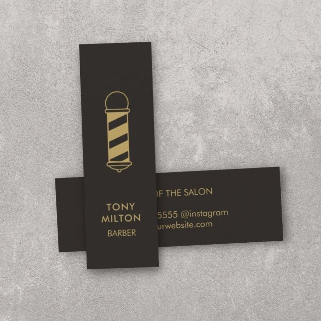 Minimalist Ivory Black Faux Gold Barber Pole Mini Business Card (Creator Uploaded)