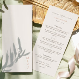 Minimalist Ivory Copper Script  Wedding  Menu