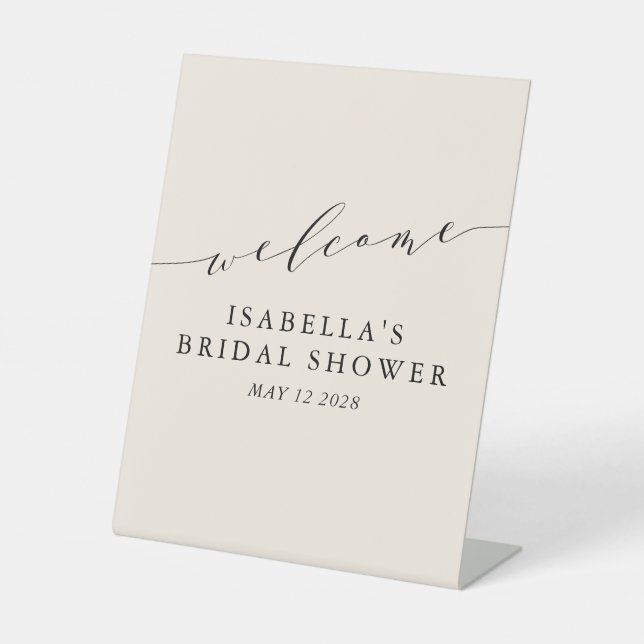 Minimalist Ivory Cream Bridal Shower Welcome   Pedestal Sign (Front)
