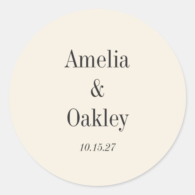 Minimalist Ivory Ecru Black Elegant Wedding Custom Classic Round Sticker (Front)