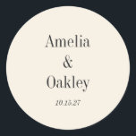 Minimalist Ivory Ecru Black Elegant Wedding Custom Classic Round Sticker<br><div class="desc">Minimalist Ivory Ecru Black Elegant Wedding Custom Classic Round Sticker</div>