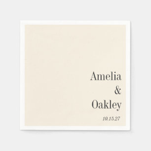 Minimalist Ivory Ecru Black Elegant Wedding Custom Napkin
