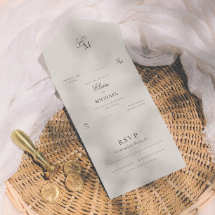 Minimalist Ivory Editorial Wedding All In One Invitation