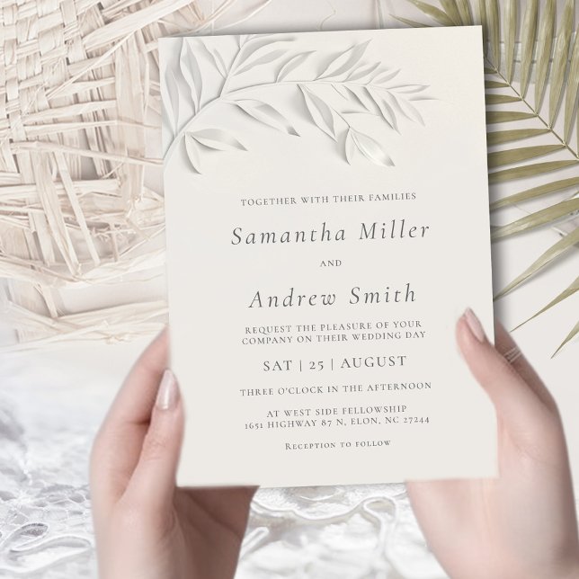Minimalist Ivory Faux Blind Embossed Botanical  In Invitation (Creator Uploaded)