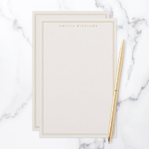 Minimalist Ivory Gold Monogram Two Border Stationery