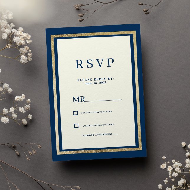 Minimalist ivory gold navy blue glam RSVP  Invitation (Minimalist ivory gold navy blue glam RSVP)