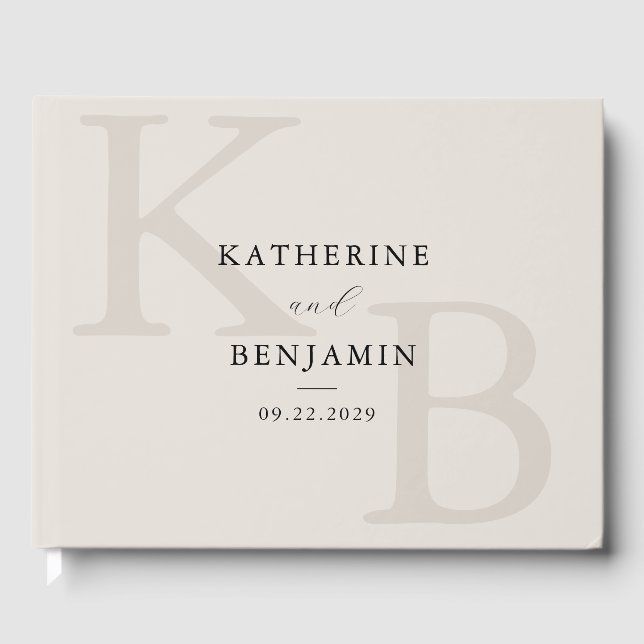 Minimalist Ivory Monogram Modern Wedding Guest Book (Front)