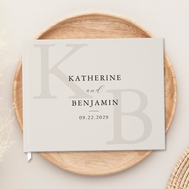 Minimalist Ivory Monogram Modern Wedding Guest Book (Creator Uploaded)