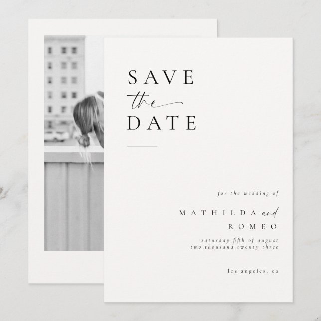 Minimalist Ivory Photo Wedding Save the date Invitation (Front/Back)