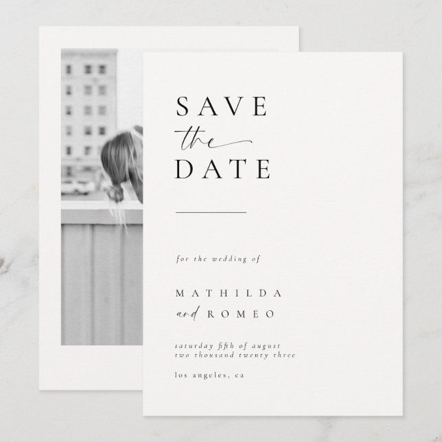 Minimalist Ivory Photo Wedding Save the date Invitation (Front/Back)