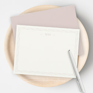 Minimalist Ivory & Rose Two Border Monogram Card